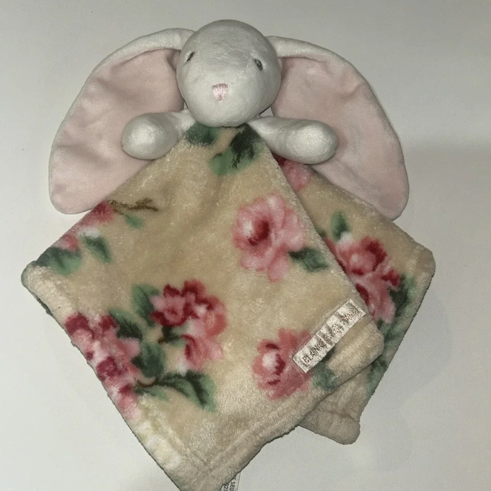 Blankets‎ & Beyond Bunny Lovey Floral Beige Pink Baby Security Blanket